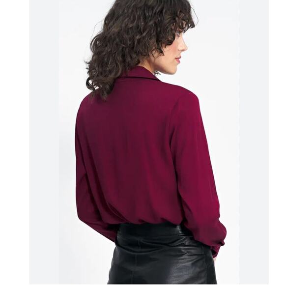 Vintage Y2K Mom blouse large wrap collar in burgundy by Jones New York size 14 - Picture 1 of 11